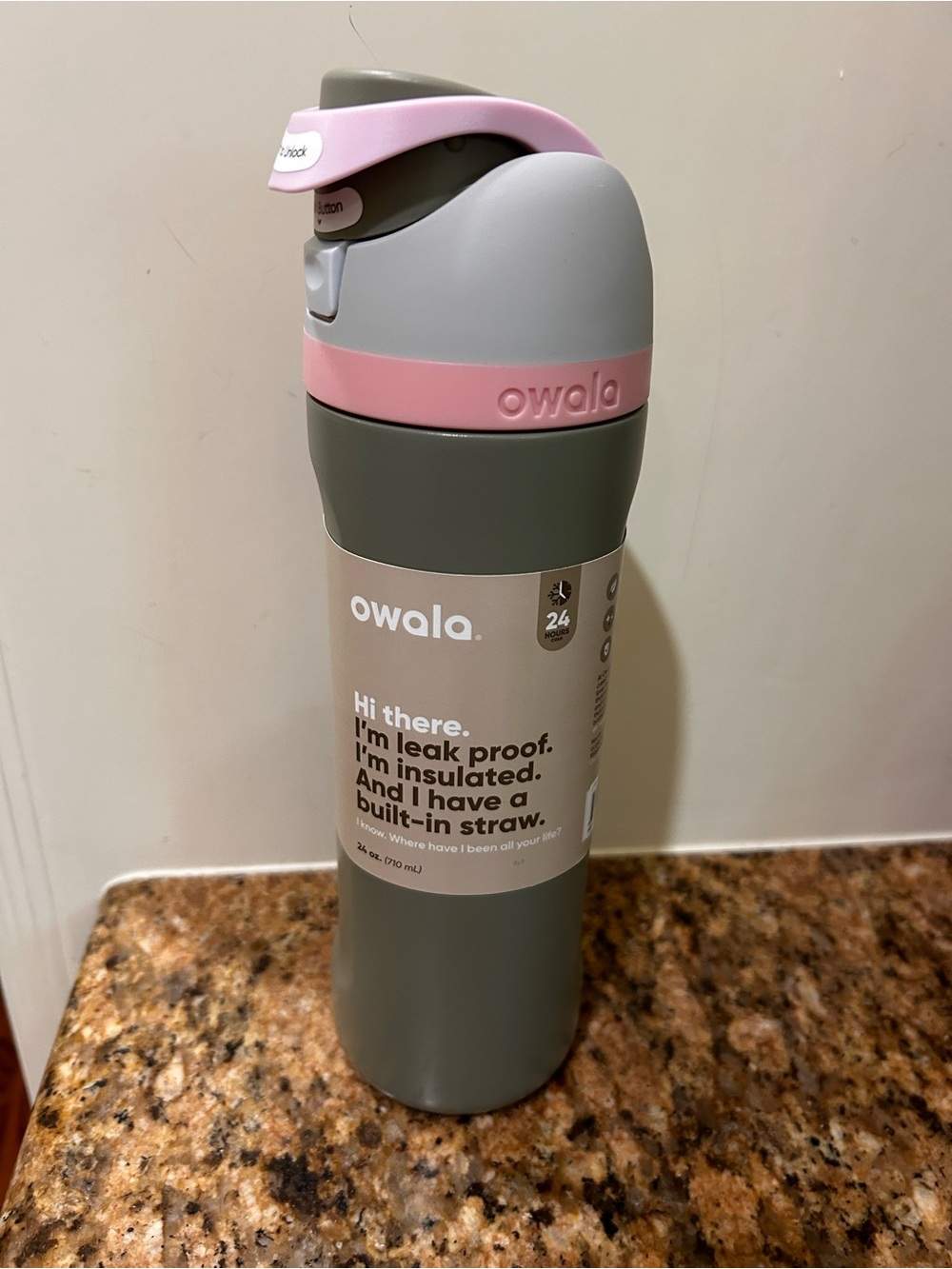Owala Free Sip Insulated Water Bottle with Built-In Straw — Gray & Pink